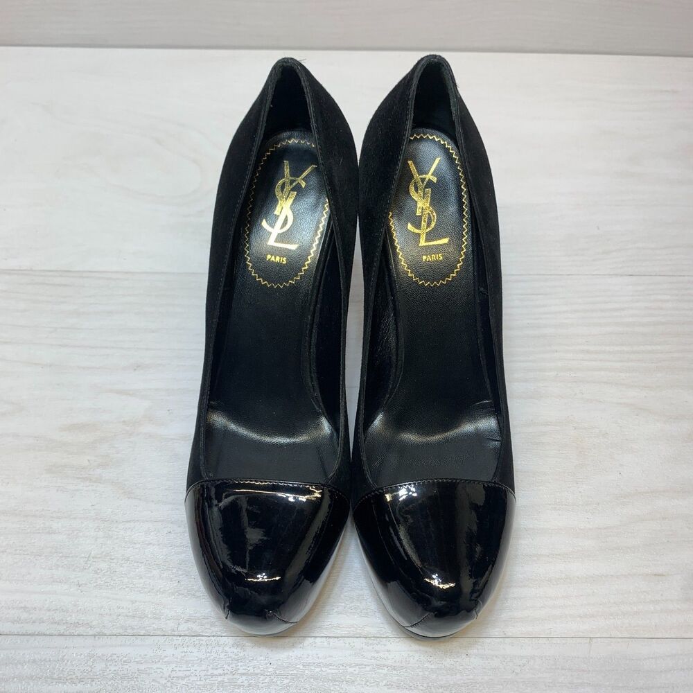 Yves Saint Laurent Tribtoo Pumps Women's Size 9.5 Black Suede Cap Toe Classic - Picture 11 of 12
